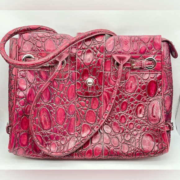 Large Charlie Lapson Leather Shoulder Bag Purse Burgundy size